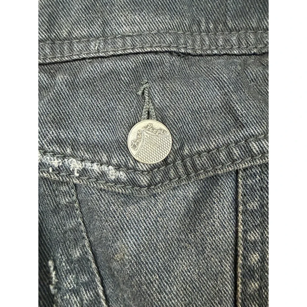 Free People Women's Black Distressed Jean Jacket Sweatshirt Sleeves No Hood Sz M
